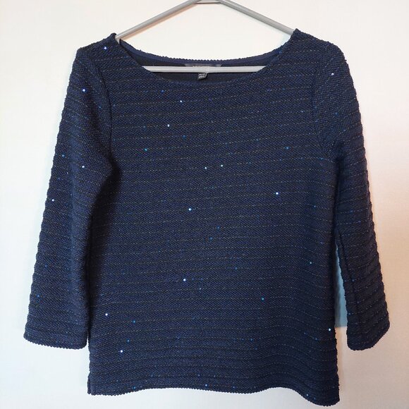 Banana Republic Sweater Women's XS Blue Shimmer Sparkle Pullover Tight Knit - Picture 1 of 6